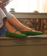 The Hummingbird Mary Jane - Kelly Green Woven Satin